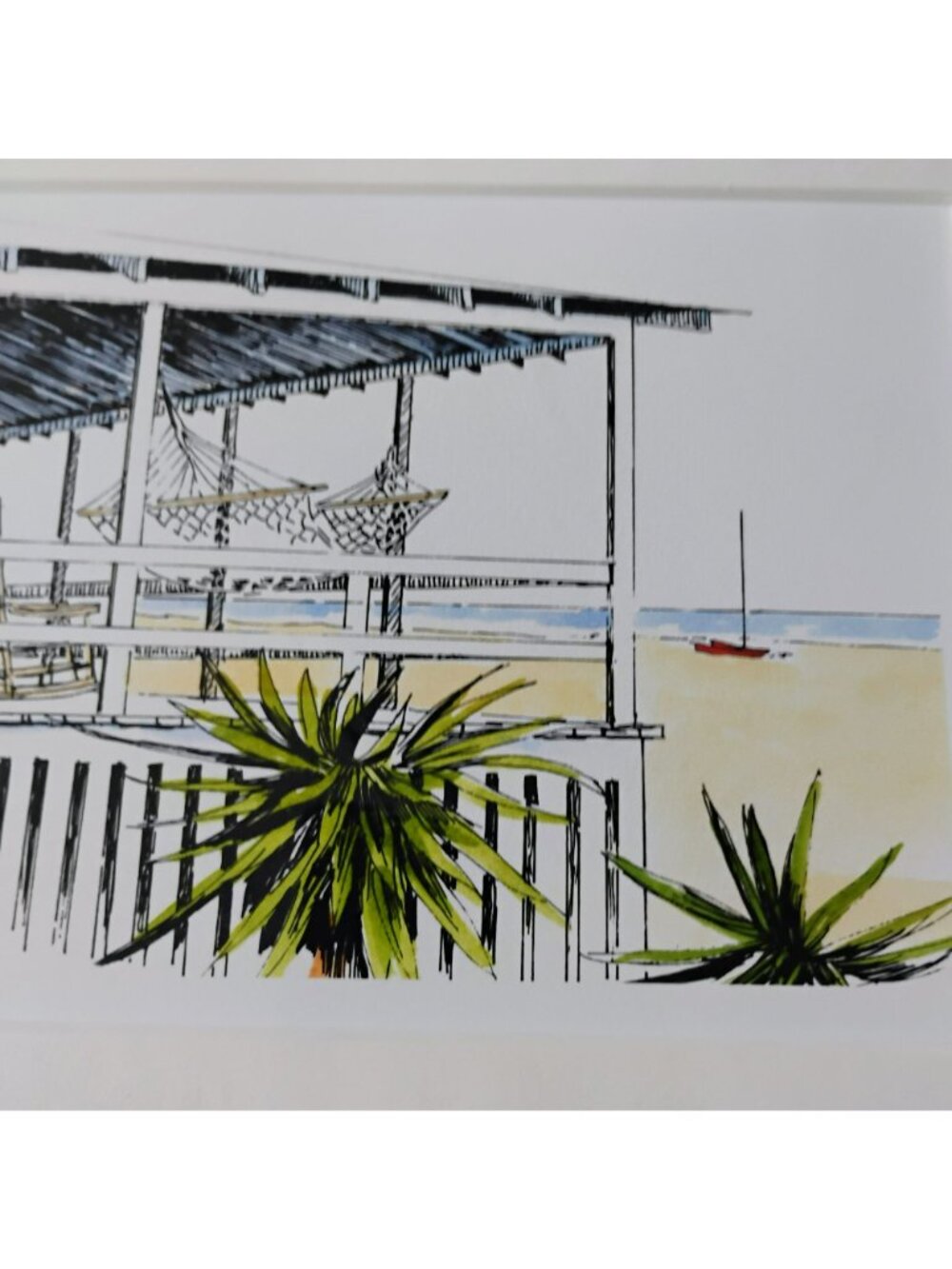 Lazy Days Watercolor Print By Mary Ellen Golden, Beach Hammock, Matted Art 11x13 - Picture 9 of 9